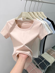 เสื้อยืดคอกลมแขนสั้นทรงสลิมฟิตสำหรับผู้หญิง ฤดูร้อน 2025 ใหม่ เสื้อชั้นในสุดเท่ สไตล์พื้นฐาน ช่วยกระชับสัดส่วน เสื้อผ้าทำงาน