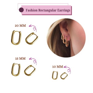 Rectangular hoop earring for Women Hypoallergenic Stainless 14K Gold Plated Geometric Minimalist Rectangle Hoops