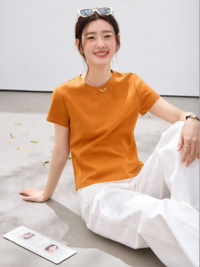 Vimly | Summer Casual Short Sleeve Orange T-shirt Women Simple Wearable