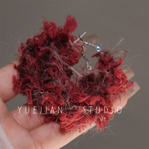 Exaggerated Red Wine Color Big Circle Ear Cuff Plush Mosquito Coil Dish Ear Ring Fashionable Retro Court Style Jewelry for Women