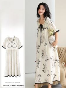 Miiow | Pure Cotton Summer Sleepwear Womens Loose Fit Short Sleeve Nightgown With Chest Pad Anti-Bulge Home Clothes Comfortable Feeling