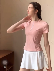 Ladys Dri-Fit Workout Short Sleeve Blouse T-shirts Crop top With Chest pad G845