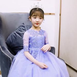 ali9 Childrens Dress Princess Dress Evening Dress Girls Birthday Fashionable Long Costume for Piano Performance Host Flower Girl