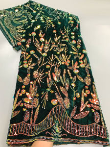 Nigerian Luxury Velvet Sequins Lace Fabric 2024 High Quality African Heavy Beaded And Pearls Lace Fabric For Woman Party Dresses