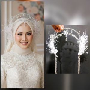 [HP84] Headpiece Mahkota Handmade Kristal Mutiara Pengantin Juntai
