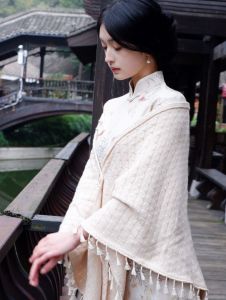 Cheongsam Shawl Spring and Autumn Outdoor Female Knitting Fine Yarn Triangular Binder Cape Cloak Buckle Tassel Air Conditioner Shawl