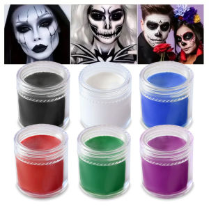 สีเพ้นท์ตัวสำหรับแต่งหน้าฮาโลวีน 6 สี ติดทนนาน สีน้ำ สำหรับทาหน้าและตัว สีดำ สีขาว ชุดสีเพ้นท์ศิลปะบนใบหน้าและร่างกาย