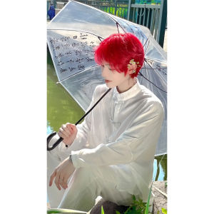 New Chinese Mens Summer Chinese Style Shirt Mens Fancy Stand Collar Buckle Ice Silk Sun Protection Shirt Drape Outwear