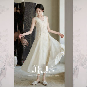 JK＆JS | Đầm Dài Thắt Eo Phong Cách Trung Quốc Có Thêu
