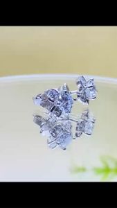 Khuyên tai nữ bạc xi bạch kim kiểu hoa 4 cánh nụ đá 5li5 Bông tai nữ đính kim cương moissanite Mỹ D/FL màu trắng và Đá moissanite màu xanh Hoa tai bạc thật thiết kế sang trọng đẳng cấp  - KIM LỘC PHÁT BHV4CL02