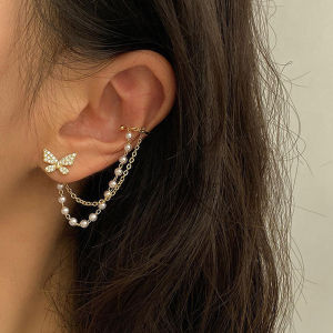 2025 New Style Butterfly Stud Earrings For Women Elegant Unique Clip-On Earrings One-Piece Super Fairy Tassel Ear Accessories