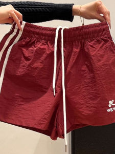 American Style Sporty High Waist Shorts Womens Casual Trousers Drawstring 3 Bars Designs Stylish Spring Summer Thinming Loose Fit