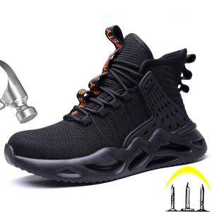 QINHUIZE Work Sneakers Men Safety Shoes Steel Toe Cap Anti-smash Work Shoes Kevlar Anti-puncture Protective Shoes Security Boots