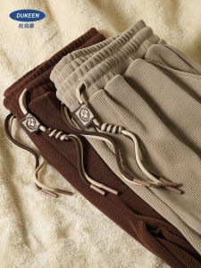 Dukeen Mens Fleece Lined Thickened Straight Leg Sweatpants Casual Loose Fit Winter Fashion Trendy Brand Polyester Spandex