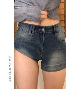 Retro Elastic Denim Shorts Womens Summer plus Size High Waist Slim Straight Leg Hot Pants for Pear Shaped Body Casual Wear