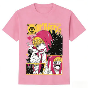 Bandai | 2026 Summer One Piece Corazon Retro Cotton Print T-Shirt Anime Fans Casual Sport Harajuku Top Adult Kids Short Sleeve Tee Y2k