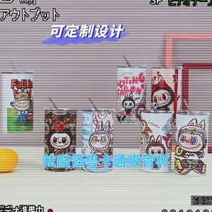 Ly giữ nhiệt cute hình LABUBU  Cốc  giữ nhiệt cute hình LABUBU dung tích 600ml chất liệu inxo 304 kèm ỐNG HÚT happy