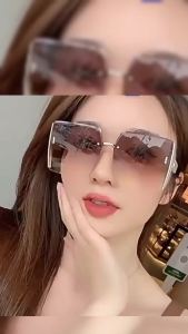 Nexlent Square Sunglasses For Beach Frameless Sunglasses Retro Fashion
