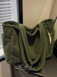 Corduroy Canvas Tote Bag Womens Large Capacity Handbag Commuter Single Shoulder Bag Casual Shopping Bag Soft Handle