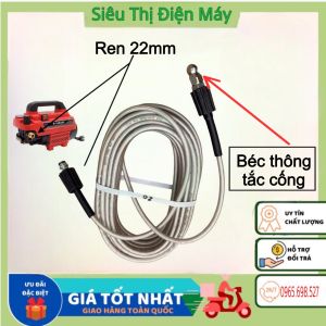 Bộ Dây Thông Tắc Cống Bằng Áp Lực Nước - Dùng Cho Máy Rửa Xe Gia Đình Ren 22mm