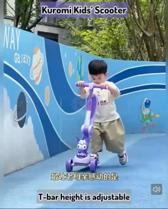 Kids Kuromi Scooter Skuter Budak Foldable Adjustable Height With Wheel LED Light & Music 2 in 1 With Seat Ride On Gifts