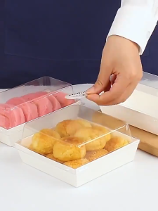 BLIVO กล่องเค้ก แพค 50ใบ กล่องใส่แซนวิช กล่องขนม กล่องคราฟ ฝาใส กล่องใส่ขนม กล่องกระดาษฝาใส กล่องเค้กฝาใส กล่องขนมฝาใส