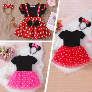 Baby Girls Cosplay Mini Mouse Costume Kids Fancy Polka Dot Dress Princess Dress Up Halloween Children Birthday Party Clothing