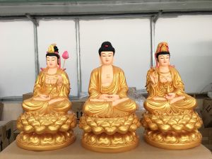 [HCM]Bộ 3 Tây Phương Tam Thánh 30cm đế tròn 17cm composite | Tượng Phật Hoa Tiên