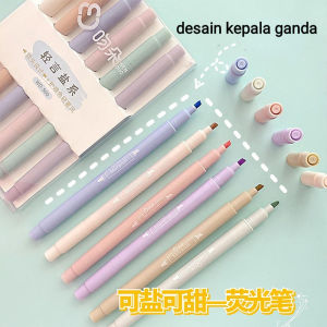 Lovelylife🔥 6pcs Spidol Highlighter Dua Sisi Ujung Lembut