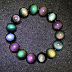 Natural Rainbow Eye Black Obsidian Bracelet Divine Pattern Blue Eye Agate Wristband Fashionable Jewelry Neutral Polished Finish