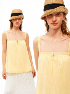Elegant Slimming Tencel Camisole Lace Trim Shells Buttons