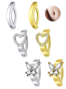 Nhẫn Rốn Hình Bướm Đính Zircon Hình Trái Tim Chất Liệu Thép Không Gỉ Thiết Kế Cong Ngược Bóng Mượt Trang Sức Xỏ Rốn
