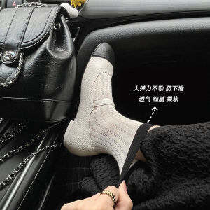 Tất Lưới Mùa Hè Dài Đến Đầu Gối Siêu Mỏng Cho Nữ Giày Cotton Khử Mùi Với Tôn Dáng Pha Lê Màu Đen Trắng