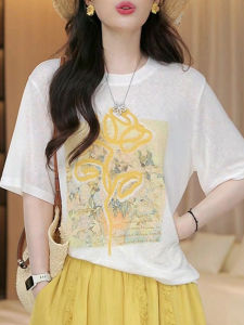 Shalldoer | Korean Style Round Neck Print Design Short Sleeve T-Shirt Womens Summer New Fashion Trendy Match All Top Casual Loose Fit