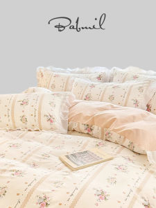 Totowish Pure Cotton Floral Stripe Bedding Set Ins Style Four-Piece Comforter Cover Sheet Pillowcase Duvet Cover Bedding