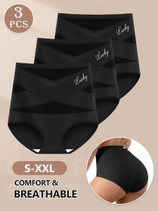 3-Pack Meiyating Womens High Waisted Shapewear Briefs Comfortable & Breathable Polyester Knit Fabric Medium Support Solid