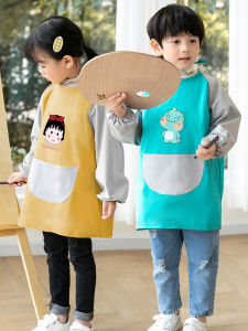Long Sleeve Childrens Apron Waterproof Breathable Boy Girl Baby Eating Bib Nursery Art Calligraphy Apron Cartoon Polyester