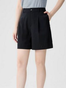 Casual Loose Straight Leg Suit Shorts Womens High Waist Summer Fashion Pocket Detail Polyester Fiber Anti-Aging Versatile Shorts