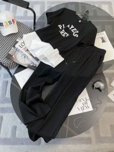 Salt Series Anti-Aging Sportswear Set Womens Summer Letter Splicing Short Sleeve Casual Fashion Wide Leg Pants Two-Piece Set