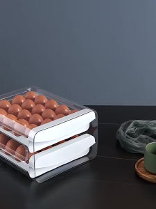 🇸🇬 <LazMall> 32 Grid Double Layer Egg Storage Container Stackable with Drawer Egg Holder Box Organizer