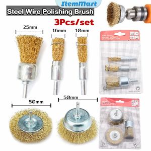 ItemMart Steel Wire Polishing Wheel Grinder Cleaning Gold Tone Crimped Brush Tool 3Pcs/set