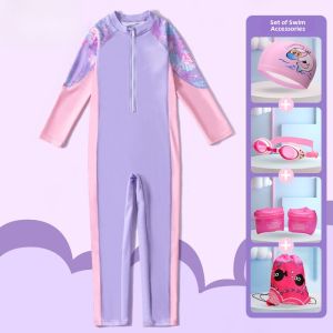 Childrens One-Piece Swimsuit Long Sleeve Training Suit Girls Summer New Professional Equipment Polyester Spandex Material