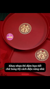 Bộ 2 Khay nhựa hình tròn và chữ nhật ST GROUP màu đỏ đậm đựng trái cây đồ dùng Mâm nhựa decor tiệc tùng tân gia Lễ Tết cưới hỏi Khay trà bánh dùng hàng ngày