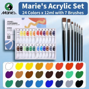 Maries 24 Colors Acrylic Paint Set with 7 Brushes12ml/0.4oz24 TubesArt Supply Kit for CraftsCanvasCanvasWoodRockDIY