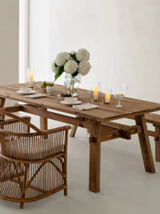 Rustic Wind Elm Wood Solid Wood Dining Table And Chairs Home Use Rectangular Workbench Mid-Aged Style Folk Home Original Wood Large Board Tea Table