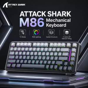 ATTACK SHARK | ATTACK SHARK M86 Wireless Mechanical Keyboard Tri Mode RGB Backlit Hot Swappable Side Printed PBT Keycaps 4000mAh for PC Gaming