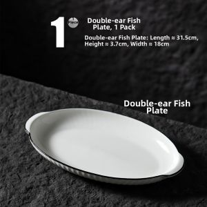 Yomerto | Oval Steam Fish Plate with Two Handles Ceramic Glazed