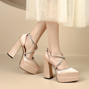 13cm Wedding Shoes High Heel Platform Shoes Small Wedding Dress Handy Gadget Chunky Heel Platform Waterproof Platform Pointed Toe Rhinestone Super High Heel Womens Shoes