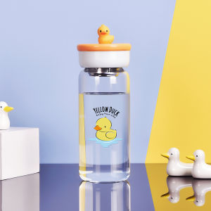 Portable High Borosilicate Glass Cup for Women Cute Cartoon Single Layer Glass Water Cup Heat Resistant Creative round Cylinder