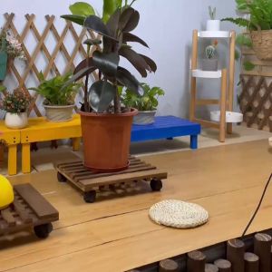 【Local Stock】Flower pot tray with wheeled base roller rectangular mobile universal wheel solid wood flower tray heightened garden square